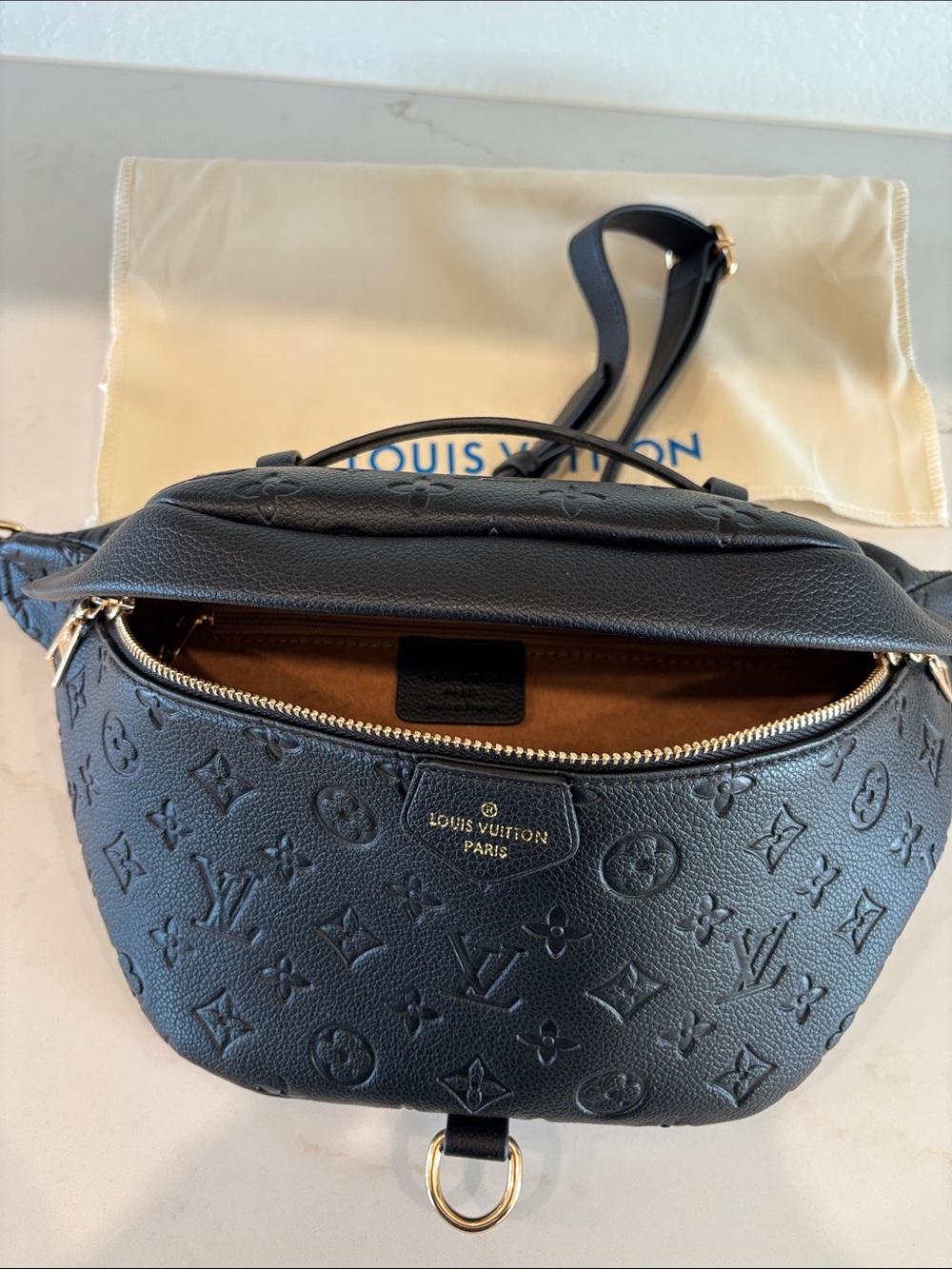Black Monogram Empreinte Crossbody Bum Bag with Gold Hardware - Picture 5 of 14